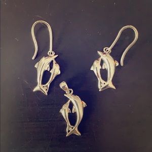 Sterling silver Dolphin earrings and pendant
